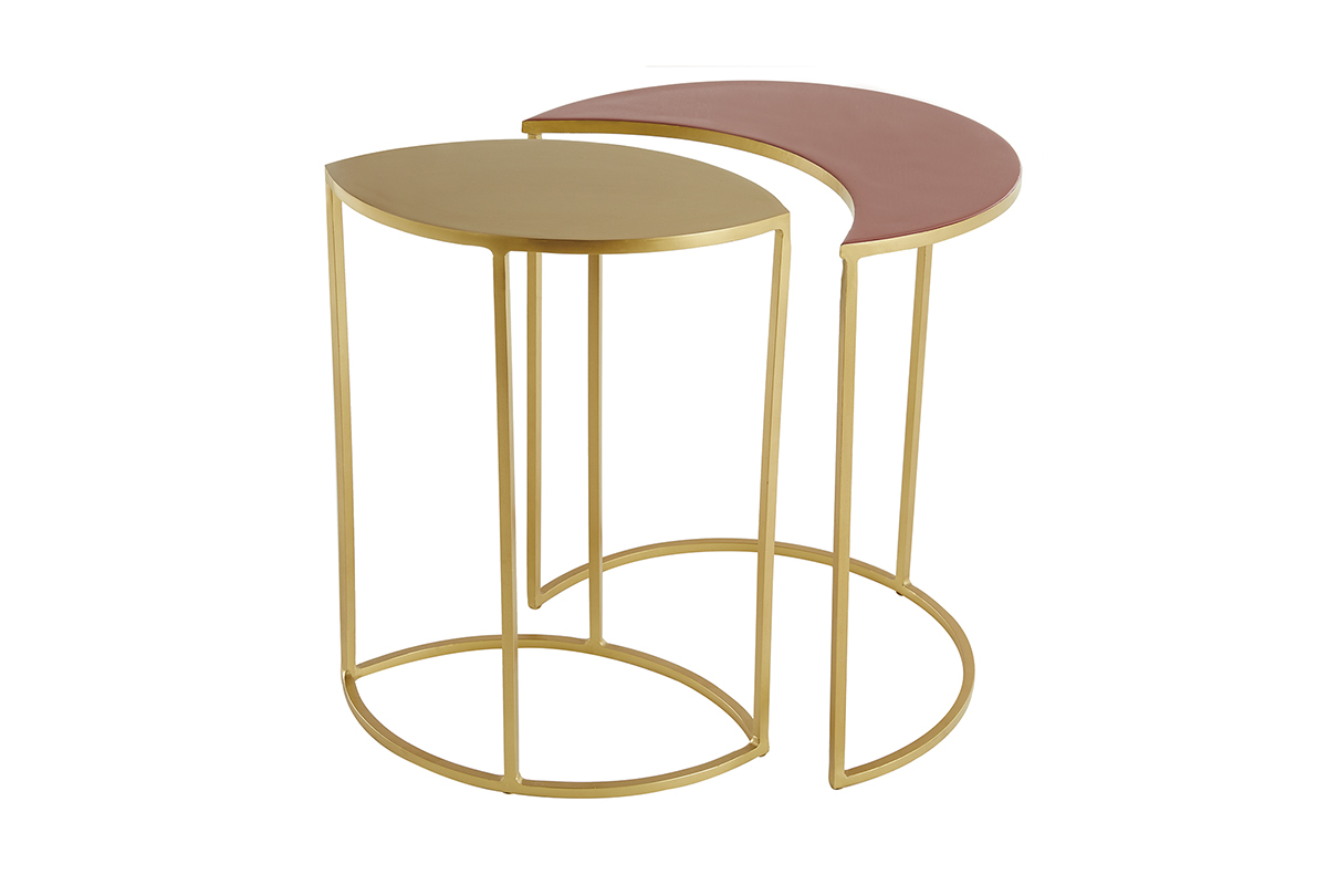 Table d'appoint en mtal dor et rose maill TOSCANE