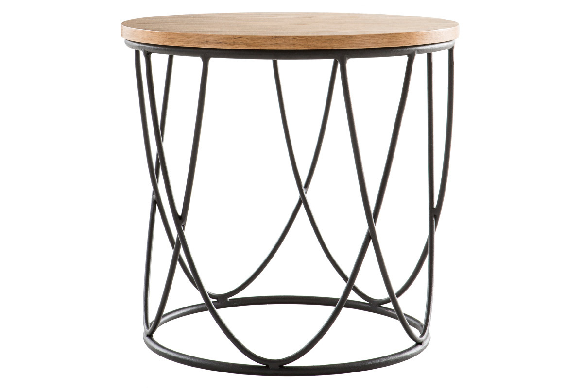 Table d'appoint ronde bois clair chne et mtal noir D42 cm LACE