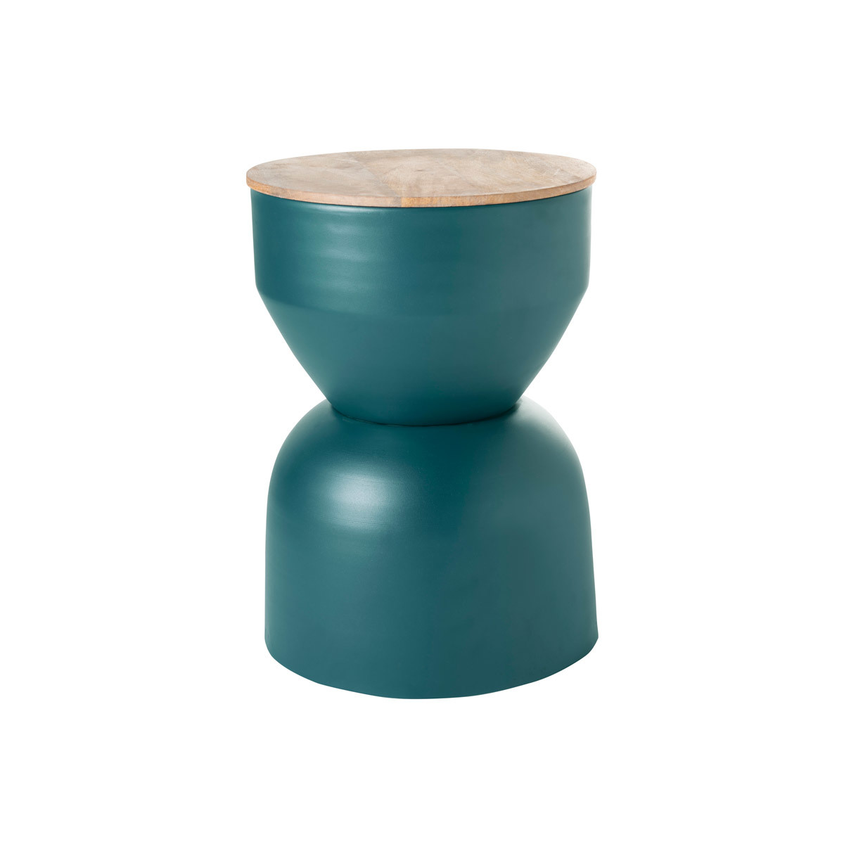 Table d'appoint ronde design avec rangement en métal bleu canard et bois manguier massif D30 cm YOYO