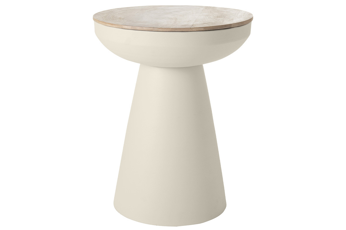 Table d'appoint ronde design avec rangement en mtal grge et bois manguier massif H52 cm TAM