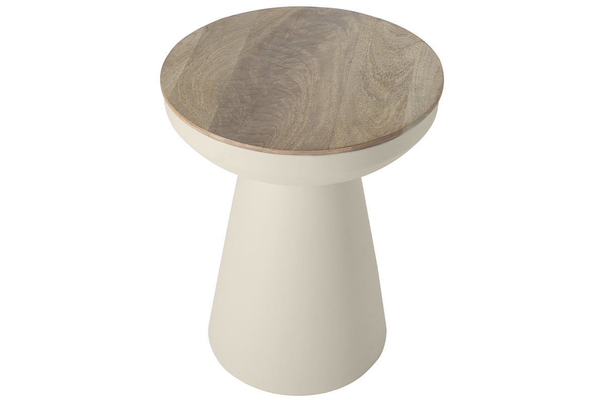 Table d'appoint ronde design avec rangement en mtal grge et bois manguier massif H52 cm TAM