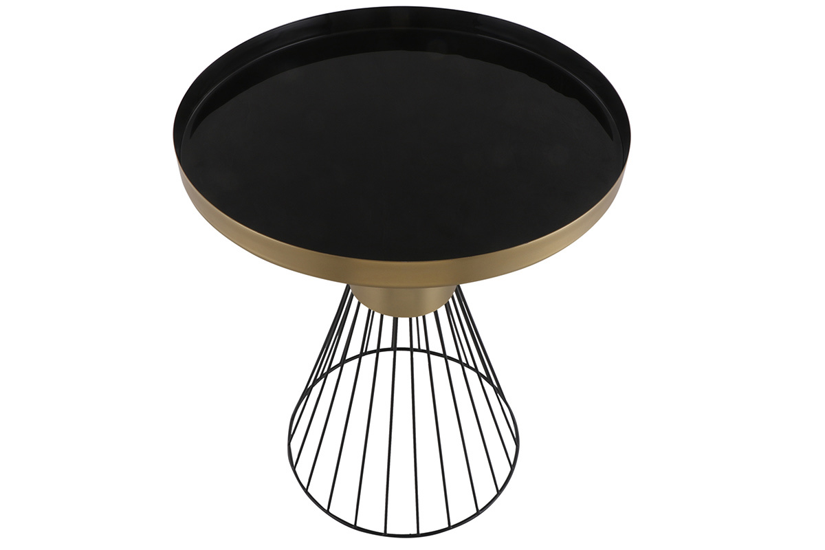 Table d'appoint ronde en acier laqu noir et dor D41 cm SPLEEN