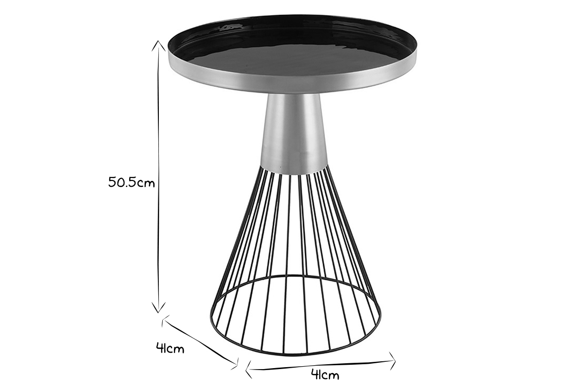 Table d'appoint ronde en acier laqu noir et dor D41 cm SPLEEN