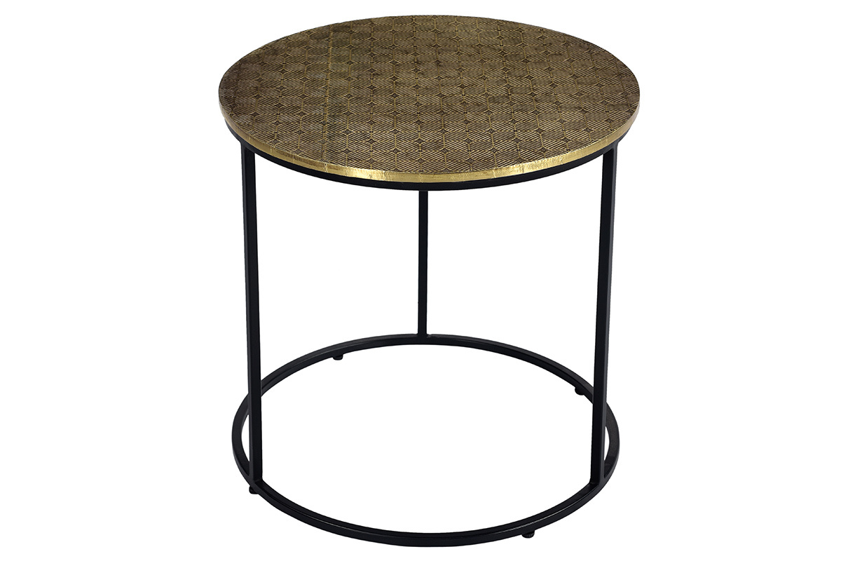 Table d'appoint ronde en laiton frapp et mtal noir D45 cm FLOOR