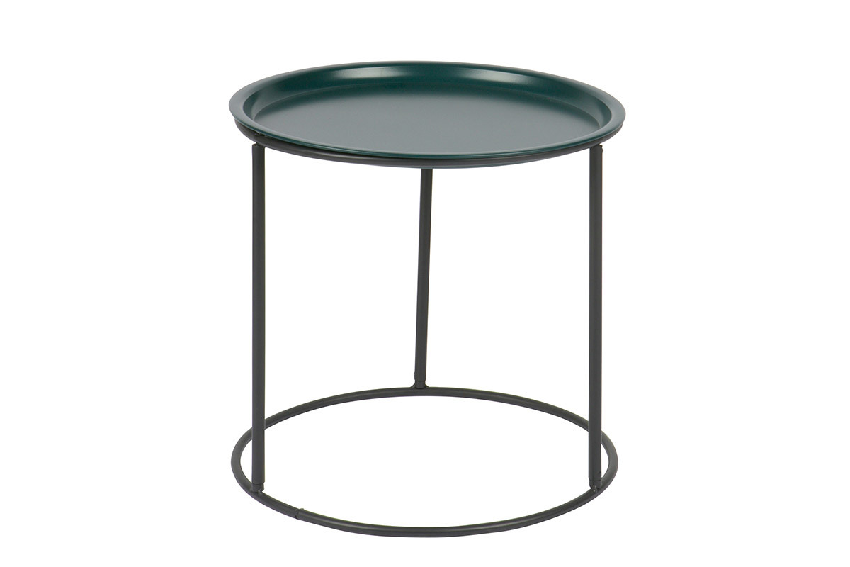 Table d'appoint ronde mtal bleu ptrole et gris 40cm ABEL