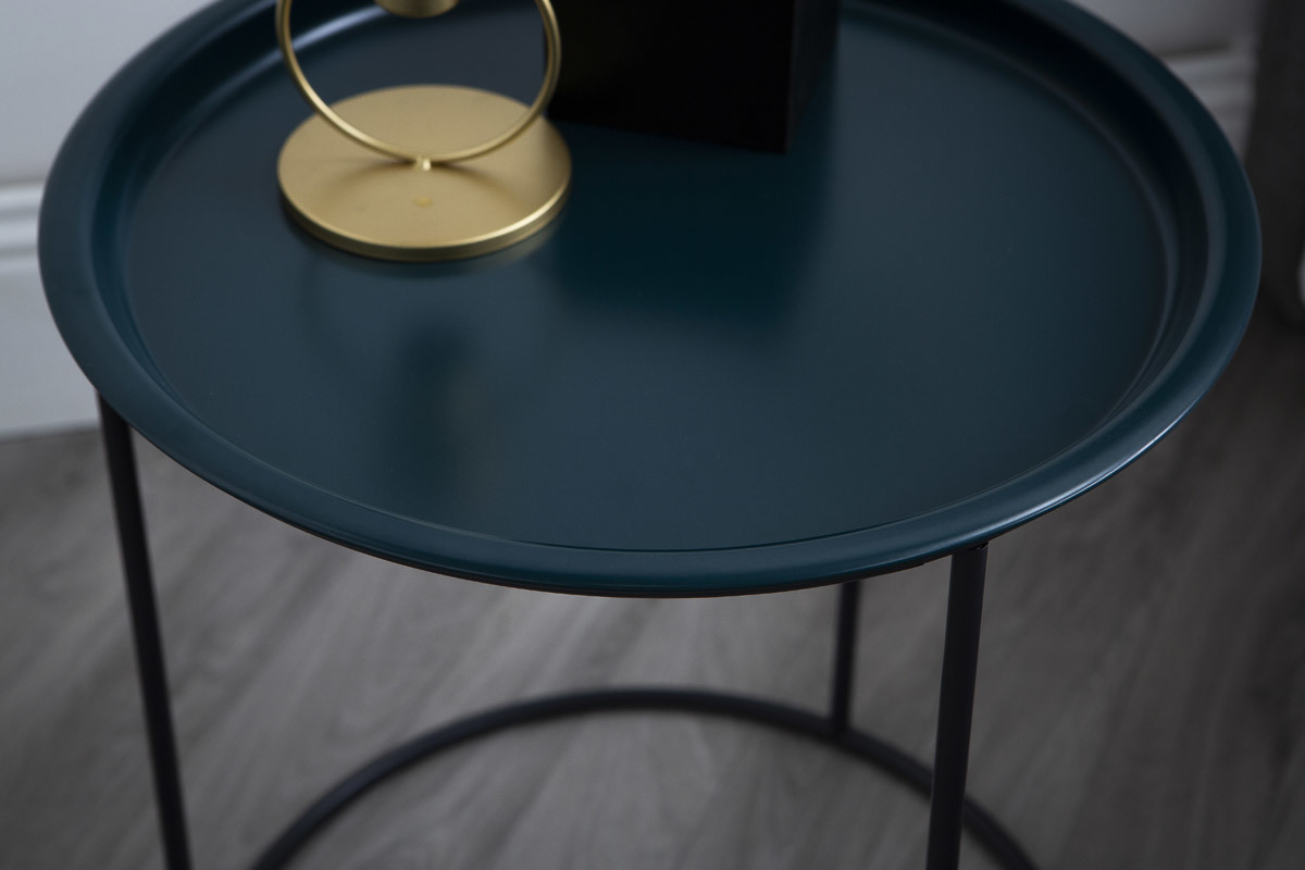 Table d'appoint ronde mtal bleu ptrole et gris 40cm ABEL