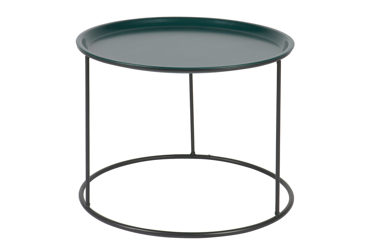 Table d'appoint ronde mtal bleu ptrole et gris 56cm ABEL