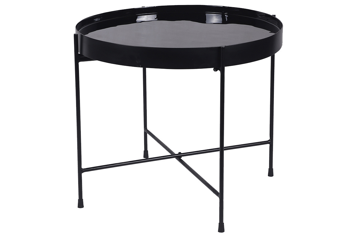 Table d'apppoint ronde avec plateau rversible bleu canard / noir D51 cm SATEEN