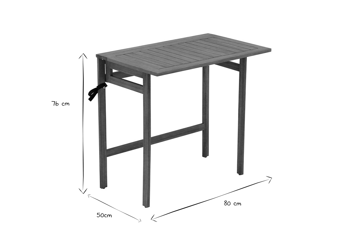 Table de balcon pliante en bois massif L80 cm CARMEN