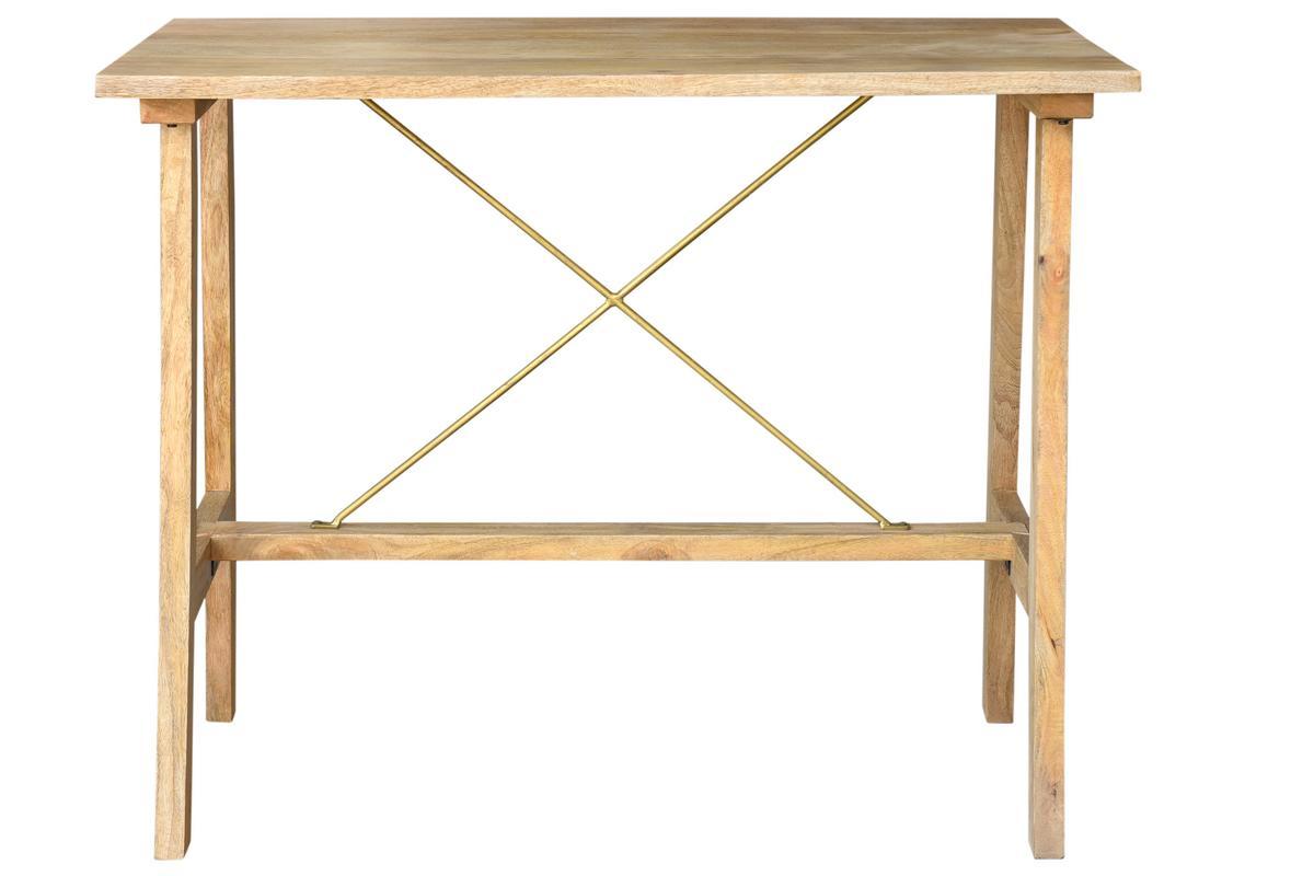 Table de bar en bois manguier massif et mtal dor L130 cm MARGHA