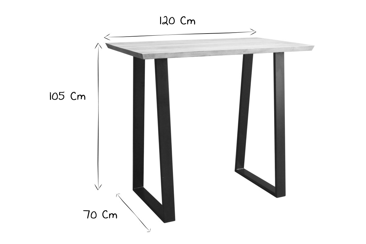 Table de bar en bois manguier massif et mtal noir L120 cm VIJAY