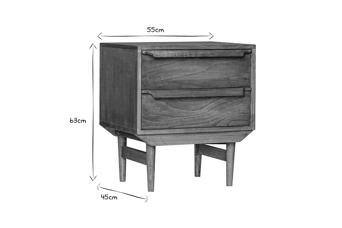 Table de chevet 2 tiroirs bois fonc L55 cm SEVEN