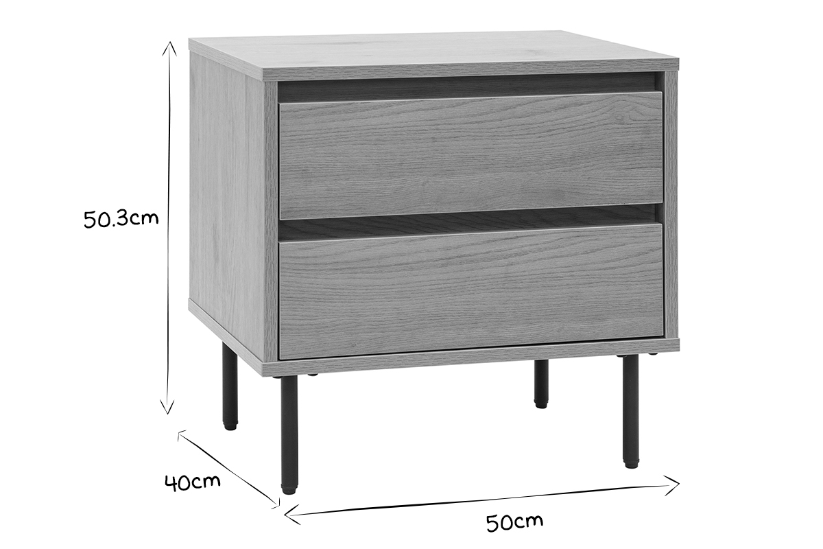 Table de chevet avec rangements 2 tiroirs finition bois clair chne L50 cm ARAGON