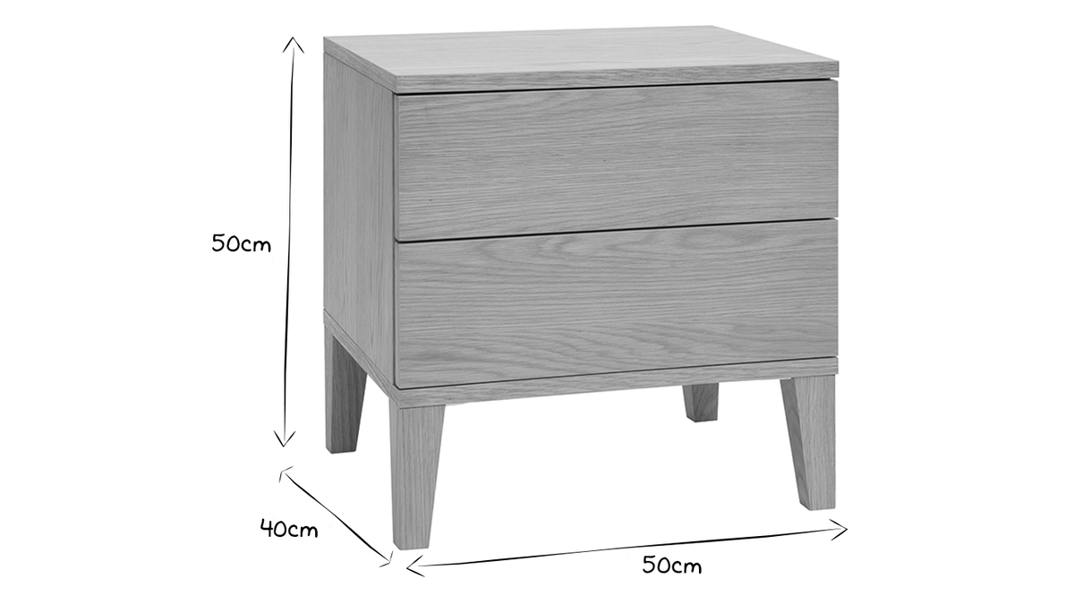 Table de chevet avec rangements 2 tiroirs scandinave bois clair chne L50 cm (lot de 2) FREDDY