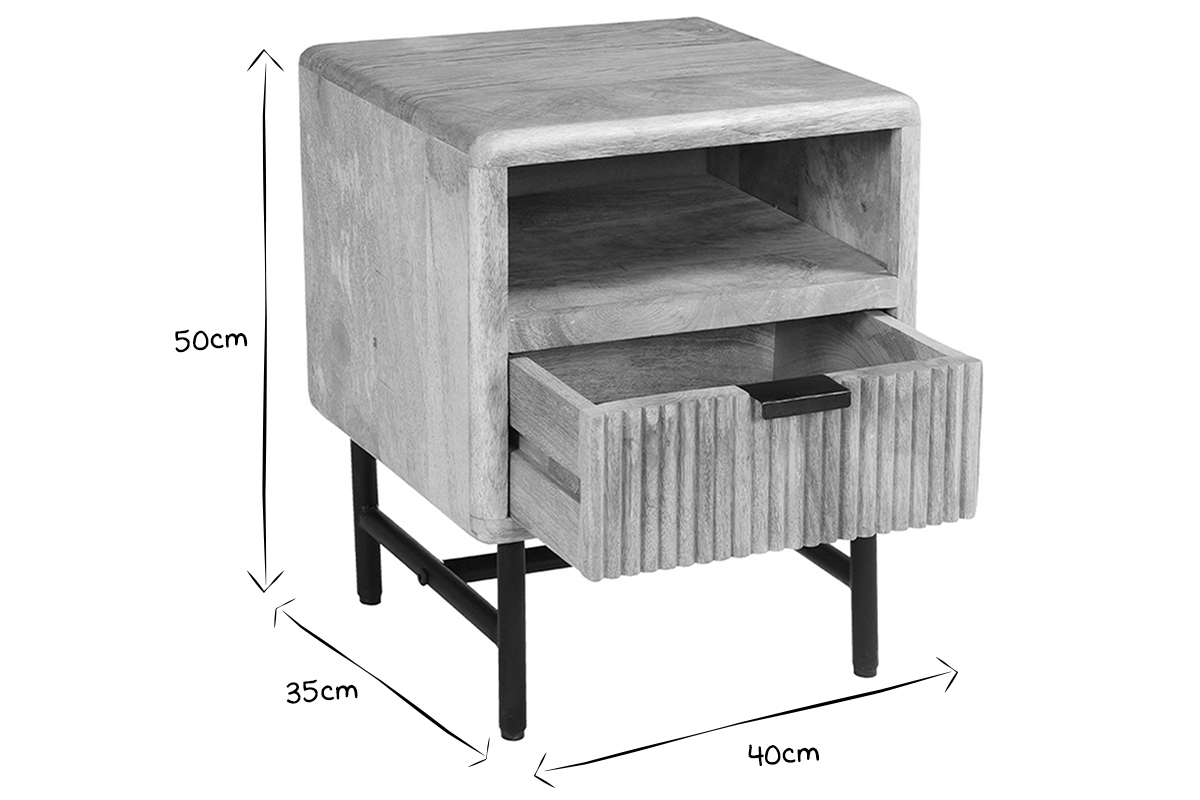 Table de chevet avec rangements bois manguier massif grav et mtal noir L40 cm MORISSON