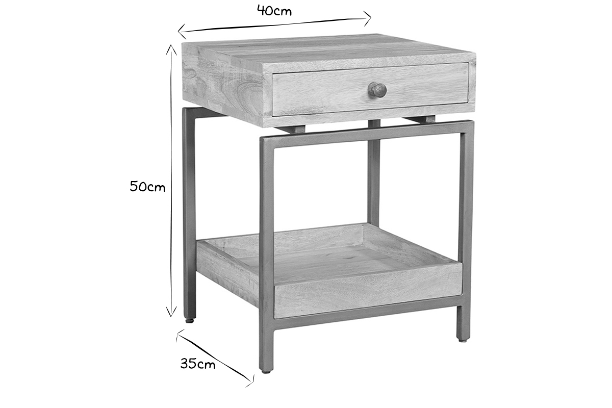 Table de chevet avec rangements en bois manguier massif et mtal dor OCTAVIE