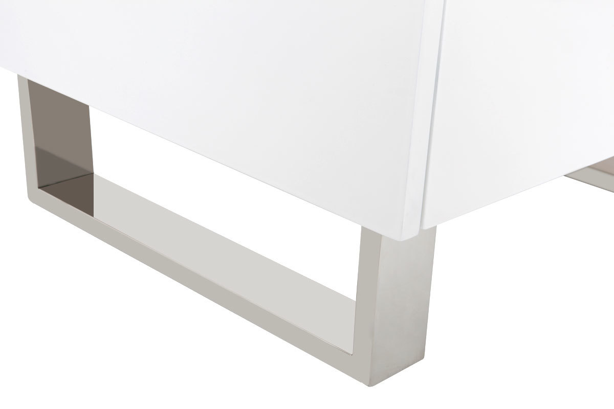 Table de chevet design blanc laqu et mtal chrom L45 cm HALIFAX