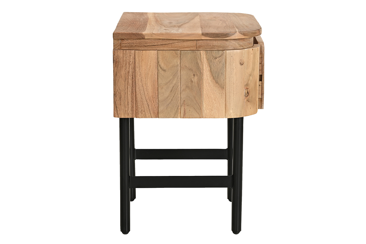 Table de chevet en bois massif et mtal noir avec tiroir L45 cm NAPOLI