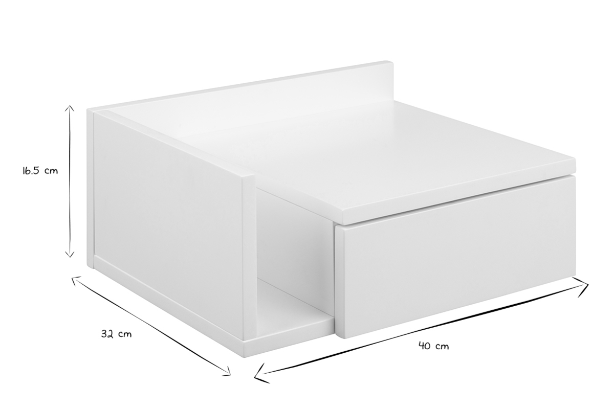 Table de chevet murale blanche avec tiroir L40 cm NASTY