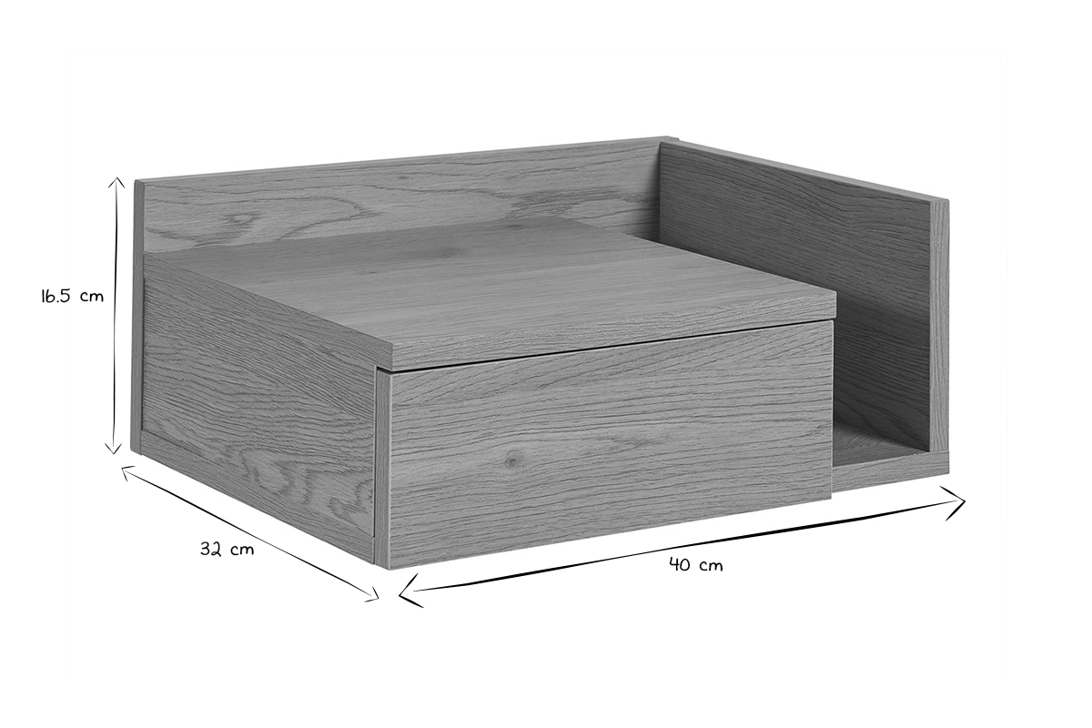 Table de chevet murale finition bois chne clair avec tiroir L40 cm NASTY