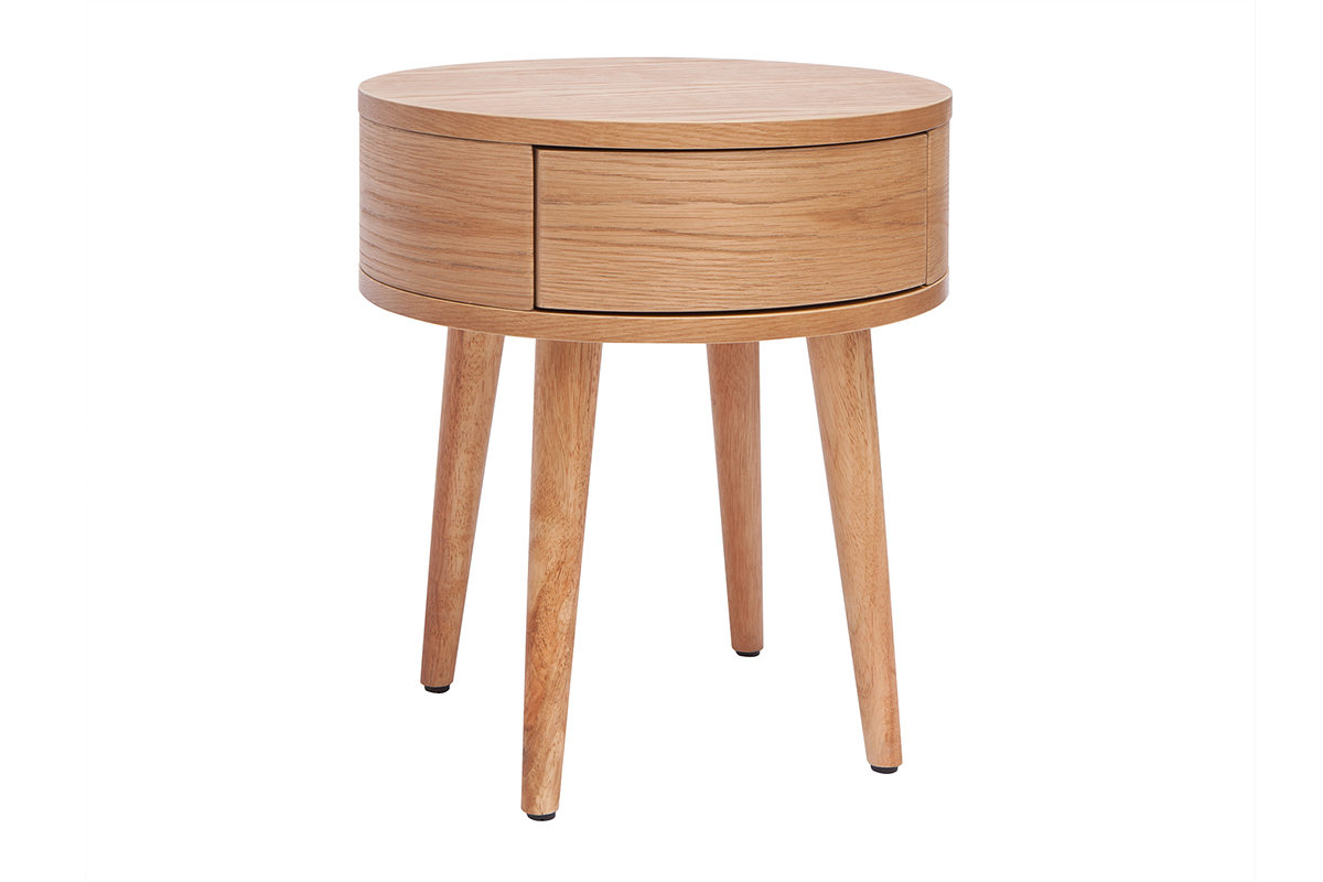 Table de chevet ronde en bois clair avec tiroir D45 cm JUDITH