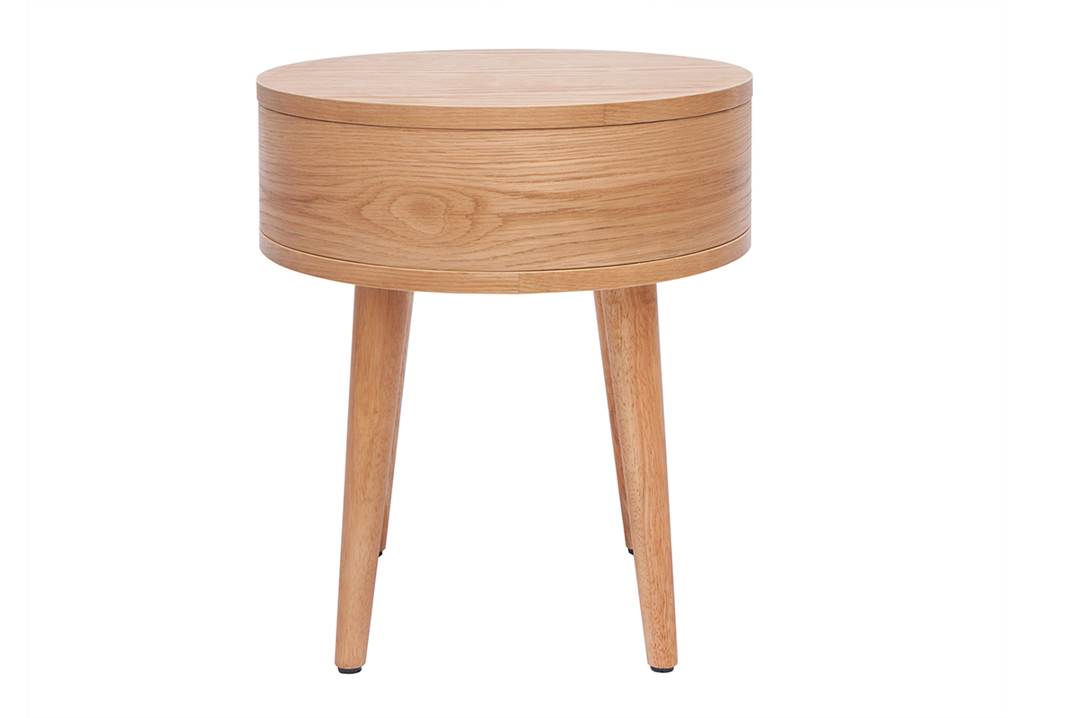 Table de chevet ronde en bois clair avec tiroir D45 cm JUDITH