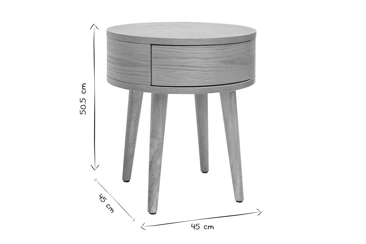 Table de chevet ronde en bois clair avec tiroir D45 cm JUDITH