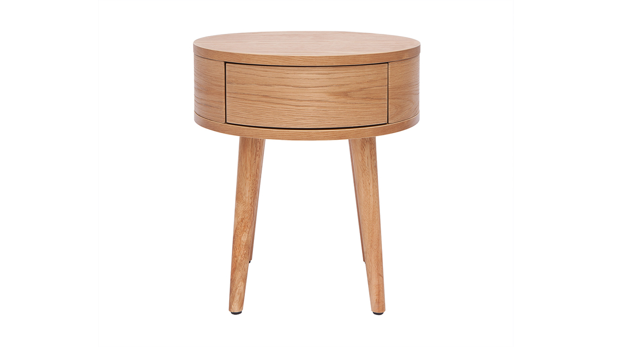 Table de chevet ronde en bois clair avec tiroir D45 cm JUDITH