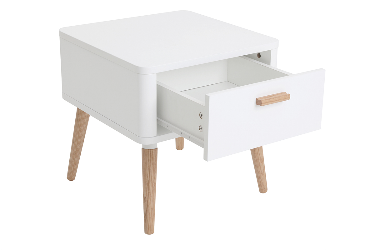 Table de chevet scandinave blanc et bois TOTEM