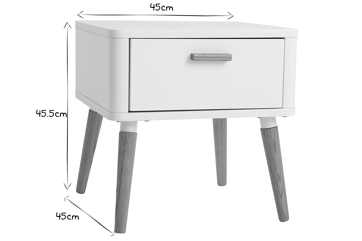 Table de chevet scandinave blanc et bois TOTEM