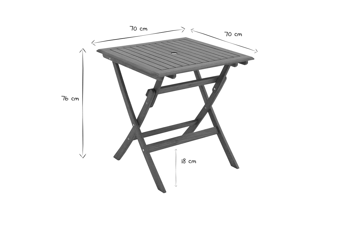 Table de jardin carre pliante en bois massif L70 cm FUEGO