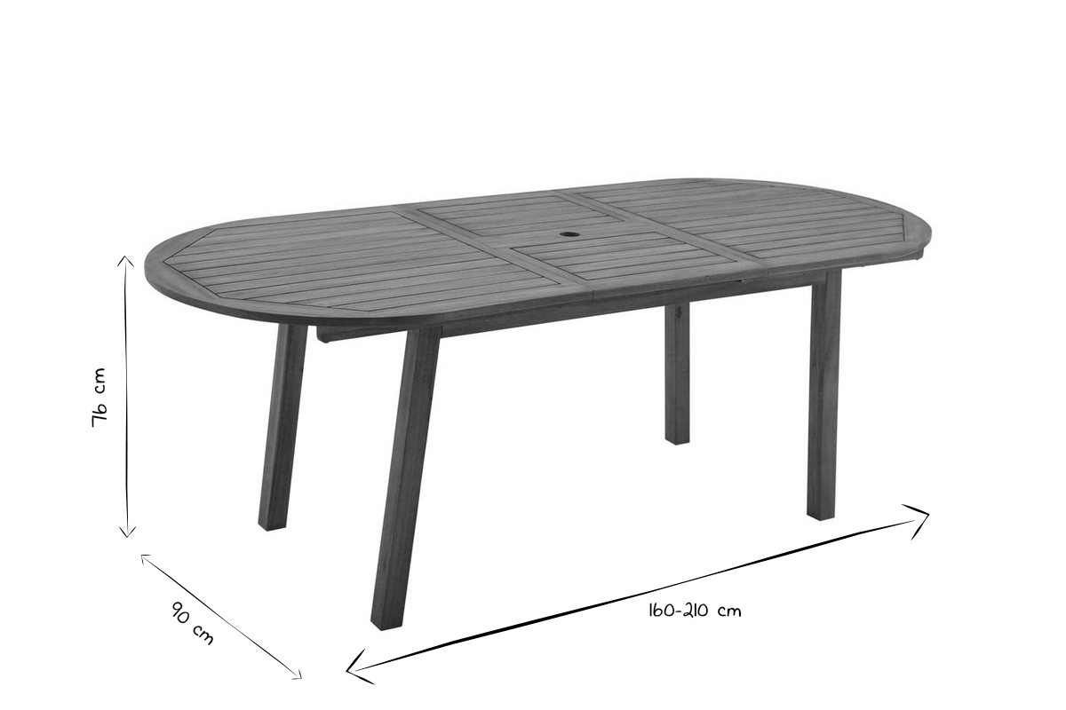 Table de jardin extensible rallonges intgres en bois massif L160-210 cm MAYEL