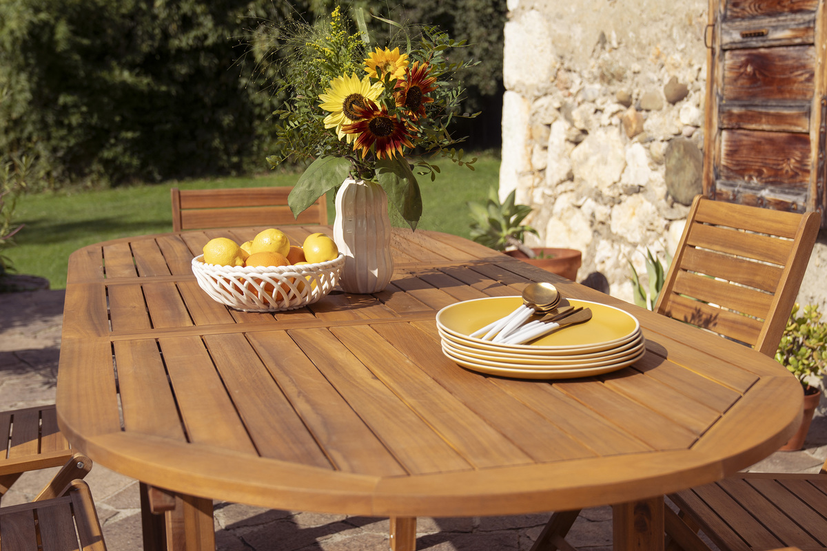 Table de jardin extensible rallonges intgres en bois massif L160-210 cm MAYEL