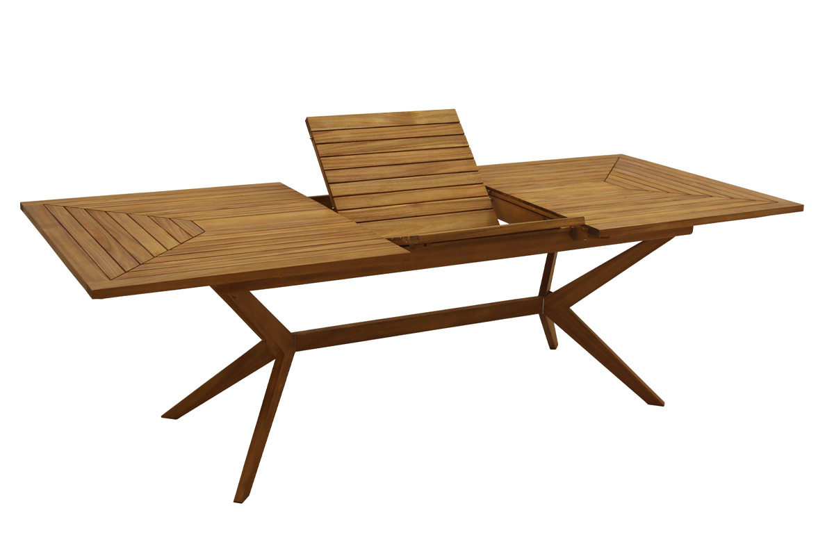 Table de jardin extensible rallonges intgres en bois massif L180-240 cm SANTO