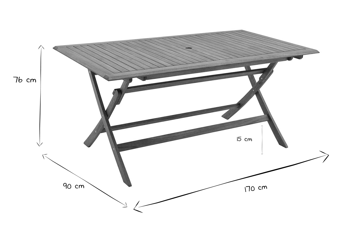 Table de jardin pliante rectangulaire en bois massif L170 cm SANTIAGO