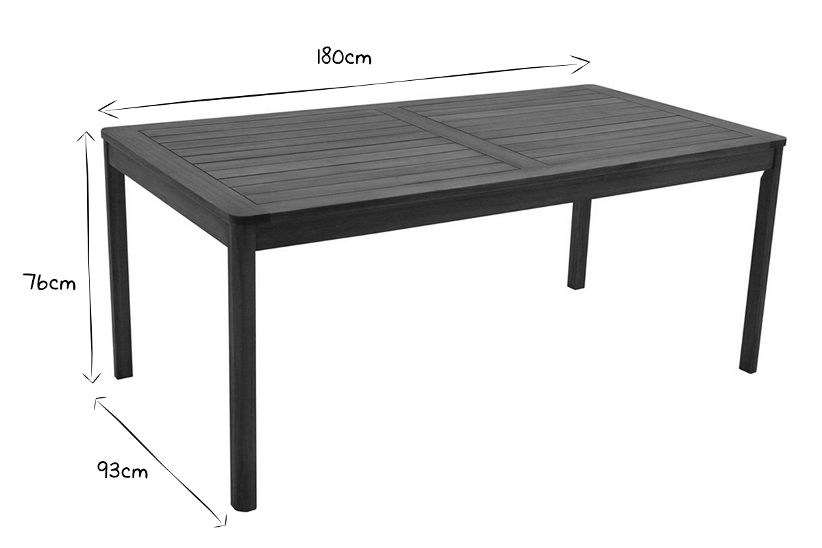 Table de jardin rectangulaire en bois massif L180 cm AKIS