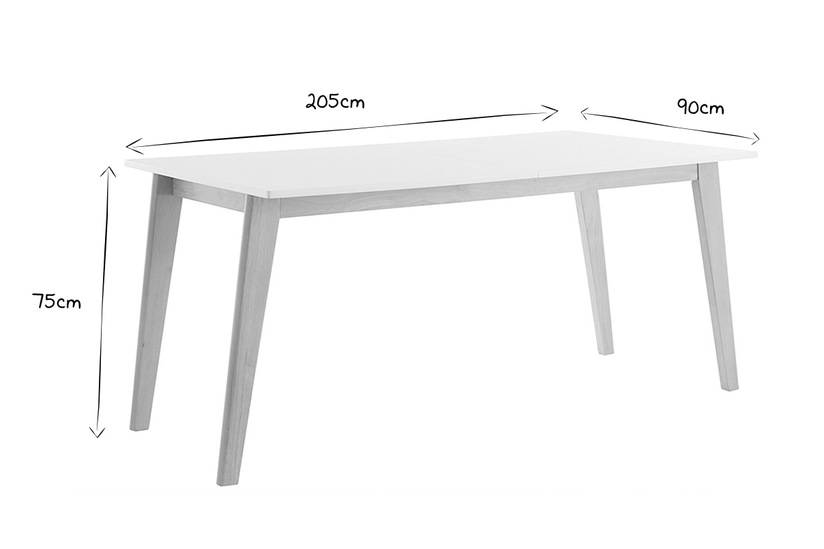 Table extensible rallonges intgres rectangulaire blanche et bois clair L160-205 cm SWAD