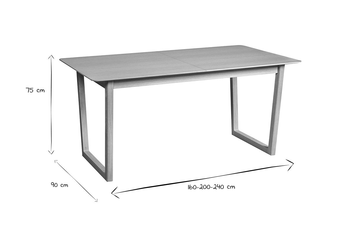 Table extensible rallonges intgres rectangulaire bois clair chne L160-240 cm LAHO