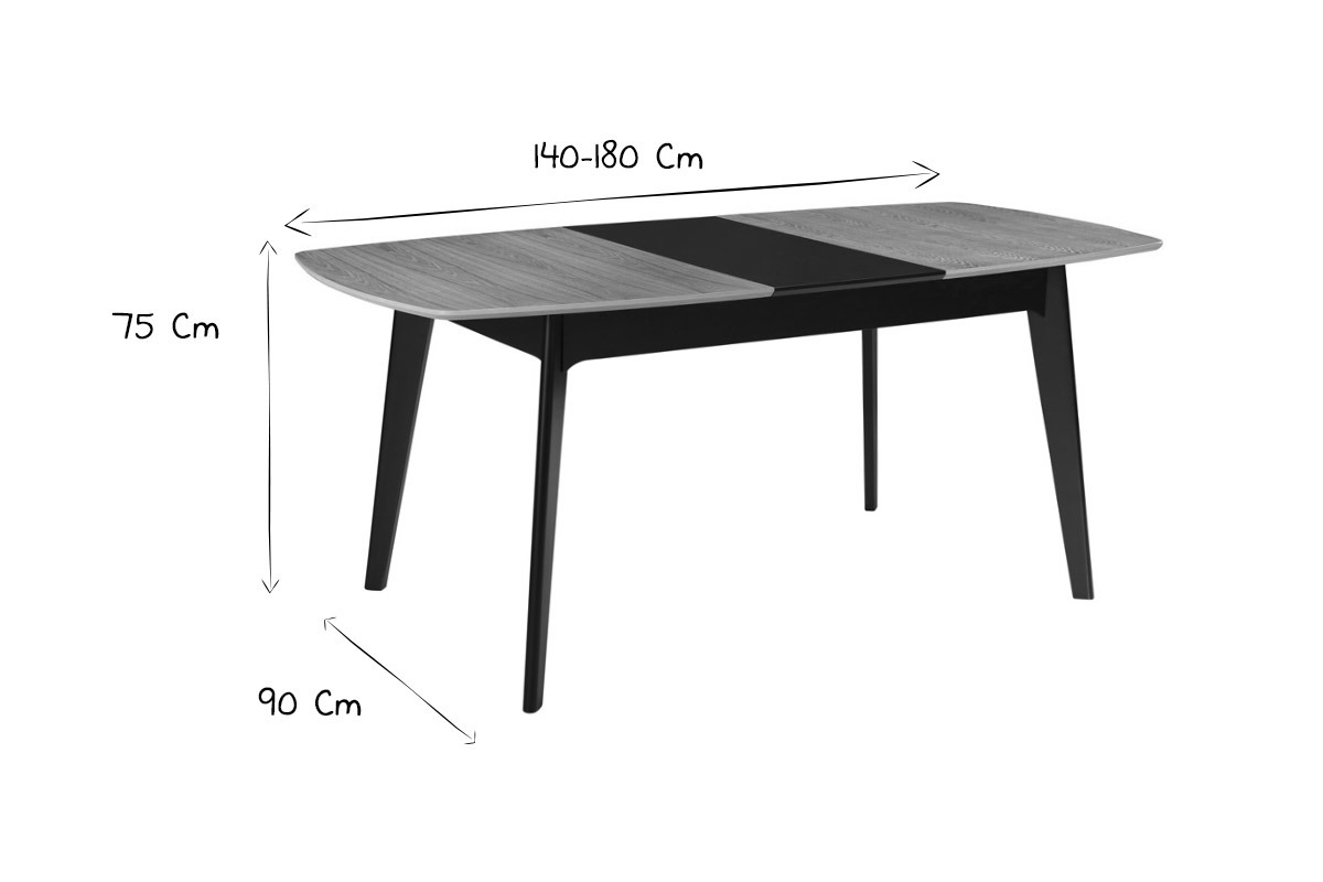 Table extensible rallonges intgres rectangulaire bois et noir L140-180 cm MEENA