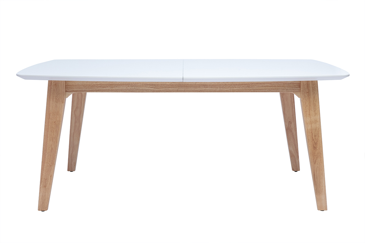 Table extensible rallonges intgres rectangulaire en bois blanc et clair chne L180-230 cm FIFTIES