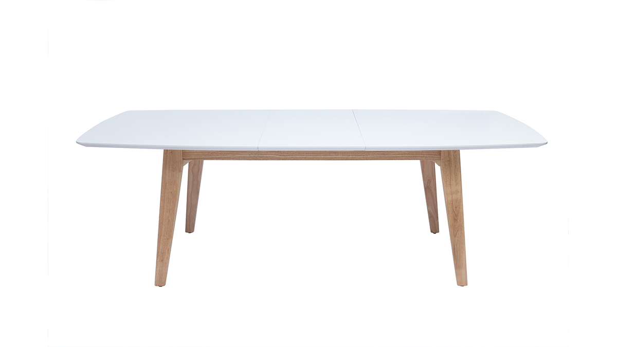 Table extensible rallonges intgres rectangulaire en bois blanc et clair chne L180-230 cm FIFTIES