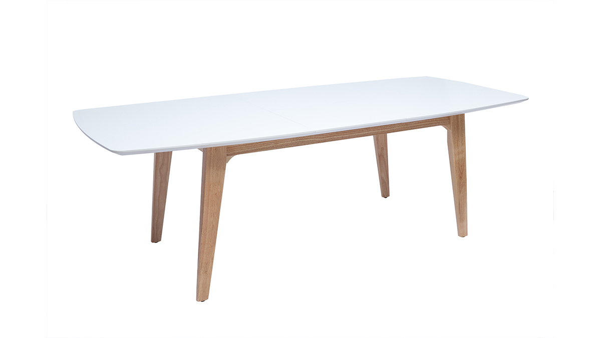 Table extensible rallonges intgres rectangulaire en bois blanc et clair chne L180-230 cm FIFTIES