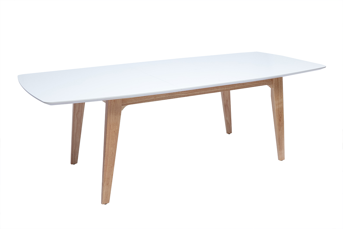 Table extensible rallonges intgres rectangulaire en bois blanc et clair chne L180-230 cm FIFTIES