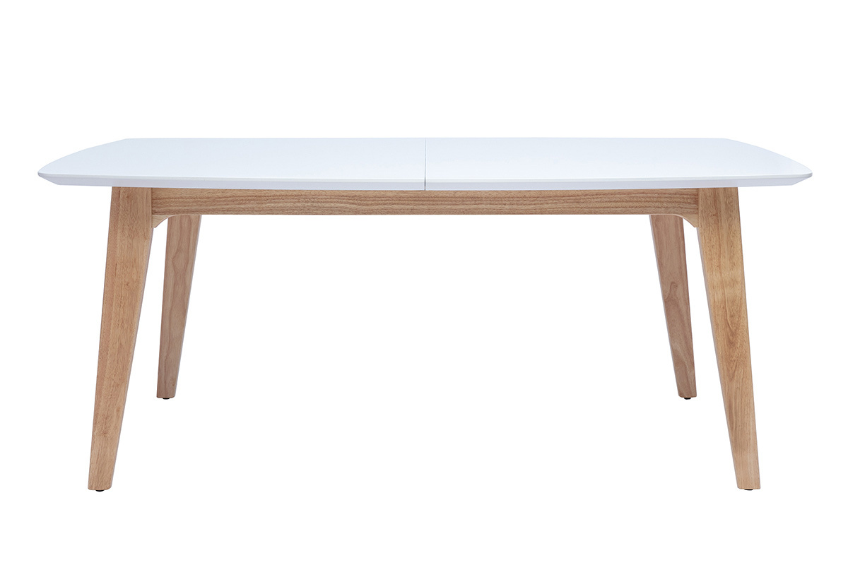 Table extensible rallonges intgres rectangulaire en bois blanc et clair chne L180-230 cm FIFTIES