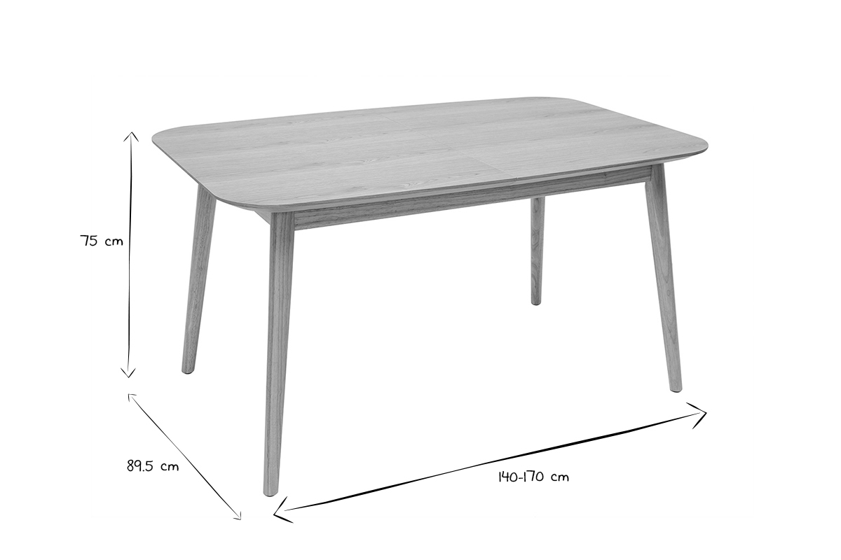 Table extensible rallonges intgres rectangulaire en bois clair chne L140-170 cm ANK