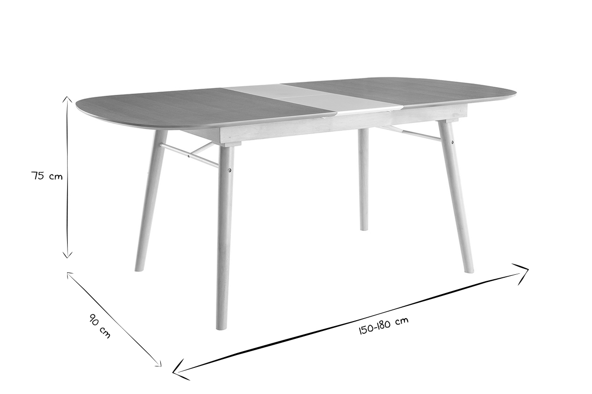 Table extensible rallonges intgres rectangulaire en bois clair chne L150-180 cm SHELDON