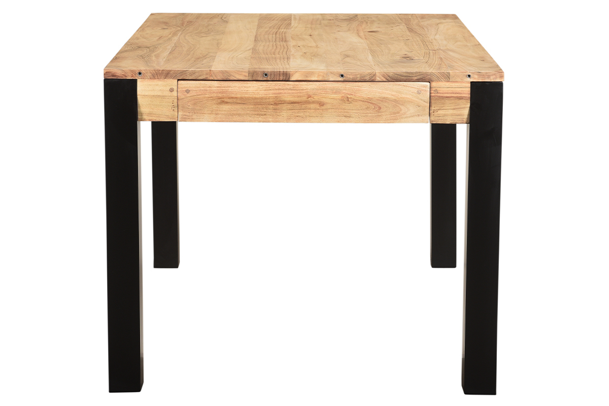 Table extensible rallonges intgres rectangulaire en bois massif et mtal noir L120-210 cm TRAP