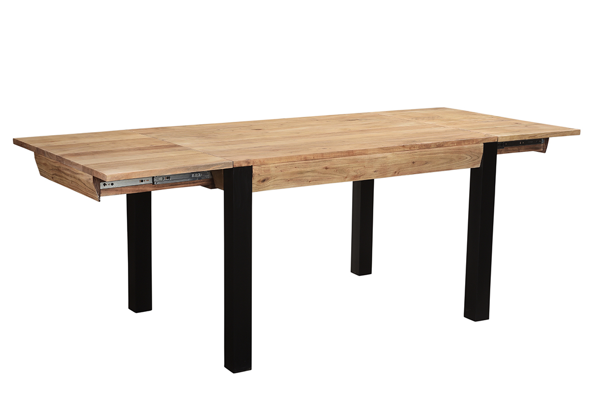 Table extensible rallonges intgres rectangulaire en bois massif et mtal noir L120-210 cm TRAP