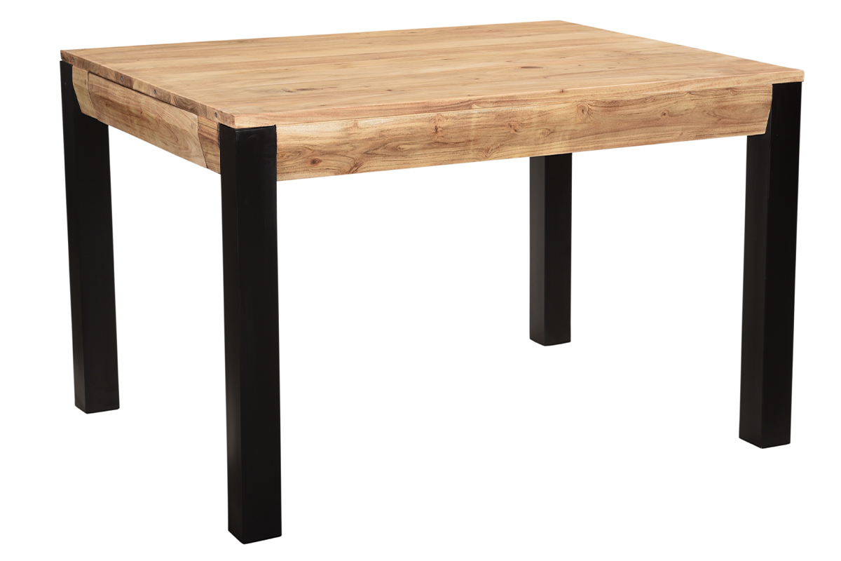 Table extensible rallonges intgres rectangulaire en bois massif et mtal noir L120-210 cm TRAP