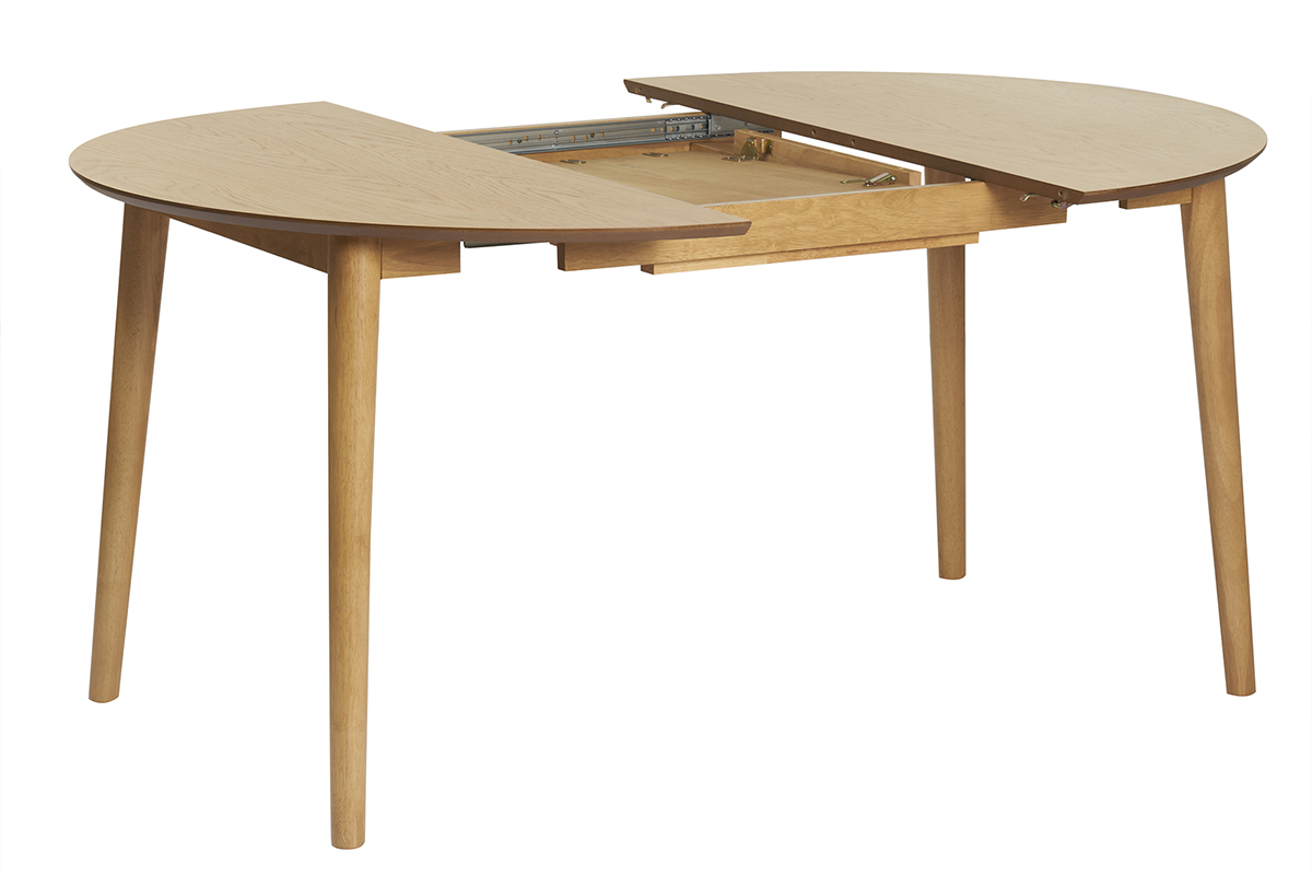 Table extensible rallonges intgres ronde en bois clair chne L115-154 cm EGO